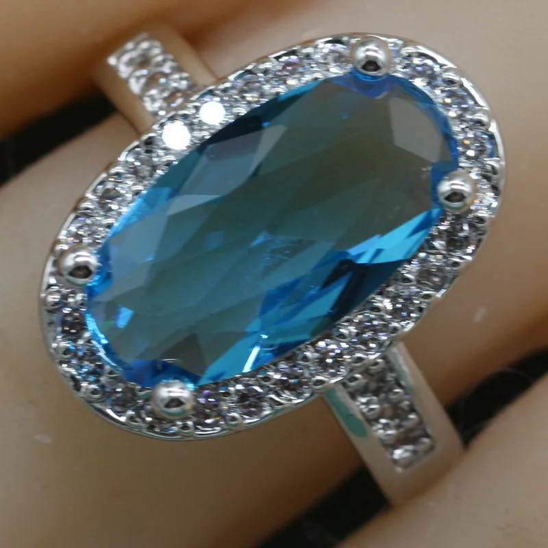 Fashion Oval Green Semi-precious Stone 925 Sterling Silver Ring For Women Blue Pink Cocktail Rings With Stone Free Jewelry Box Fashion Jewelry