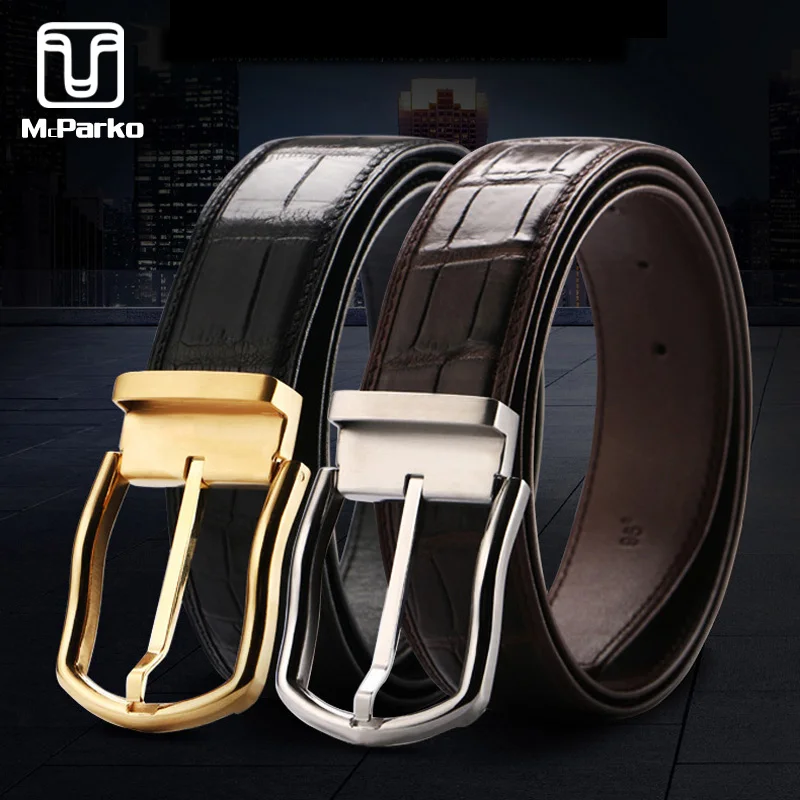 

McParko Genuine Leather Belt Male Luxury Men Belt Crocodile Leather Stainless Steel Buckle Automatic Leather Belt Men Casual