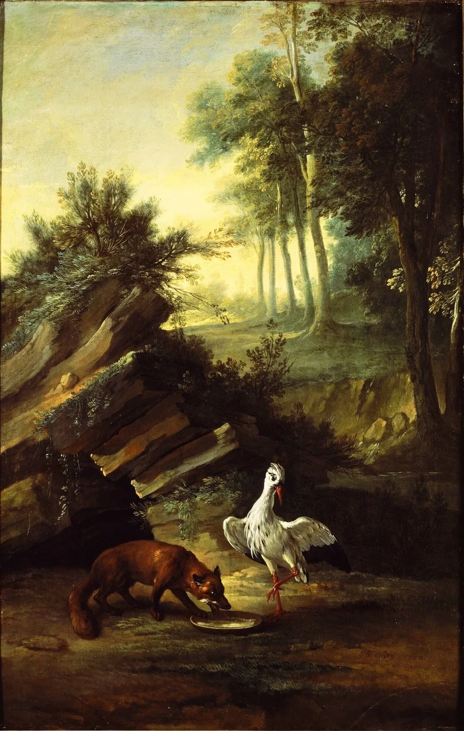 

Oil Painting Reproduction,handmade oil painting,Fox and stork by Jean-Baptiste Oudry,Animal,Museum quaity
