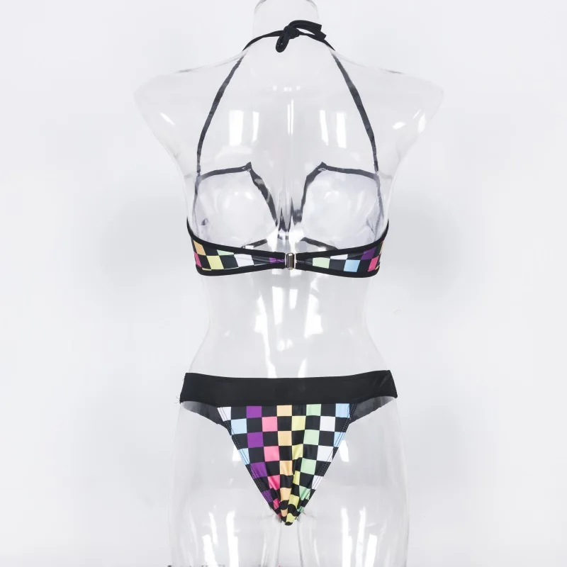 2019 multicolored diamond bandeau Deep-V chest Top Strap Bikini set Women Swimsuit Swimwear Brazilian bikinis mujer Bathing Suit