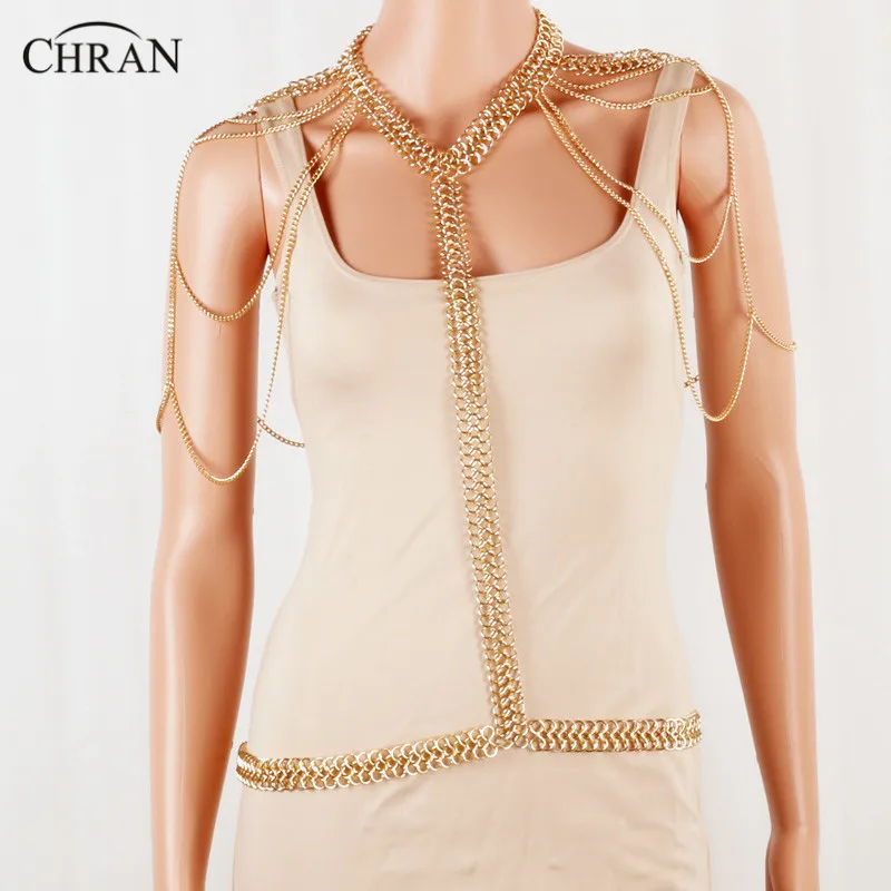 

CHRAN Luxury Brand Multilayer Jewelry Gold Color Lovely Metal Shoulder Chain Summer Style Sexy Bikini Women Waist Body Necklace