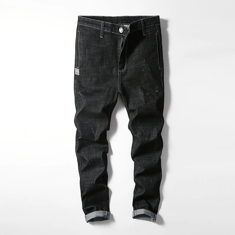 Мужские джинсовые брюки весна осень мужские брендовые модные тонкие сплошной цвет дышащий джинсы высокого качества царапины брюки размер