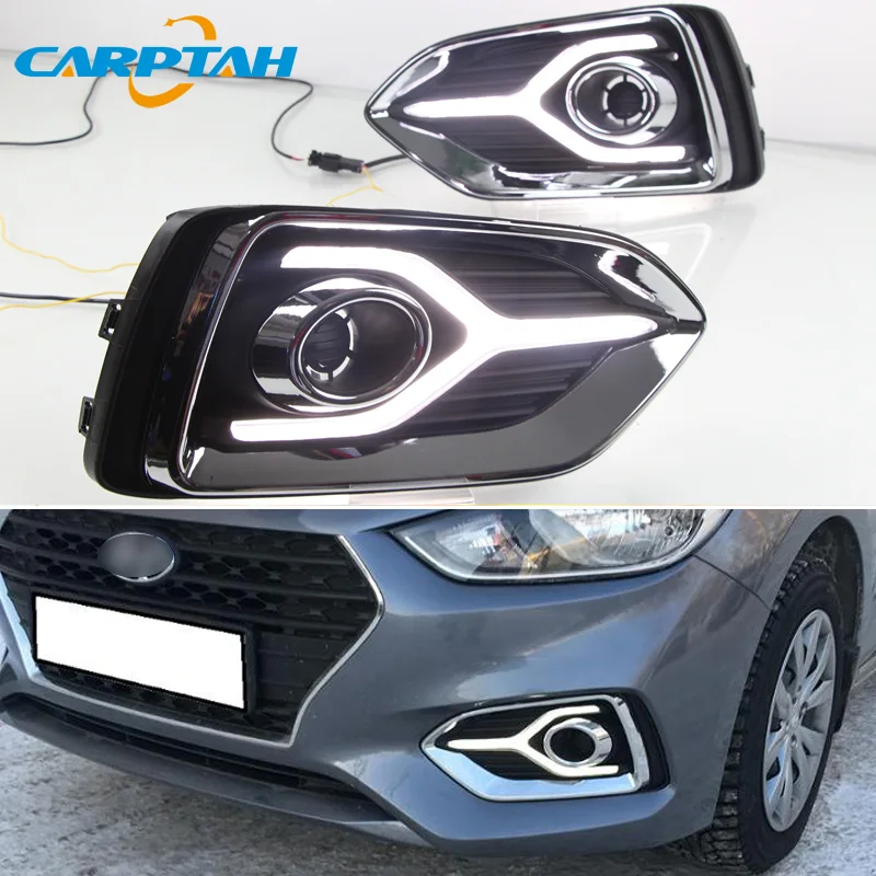 

LED Daytime Running Light For Hyundai Accent Solaris 2017 2018 2019 Waterproof Yellow Turn Signal Indicator Light Bumper LED DRL
