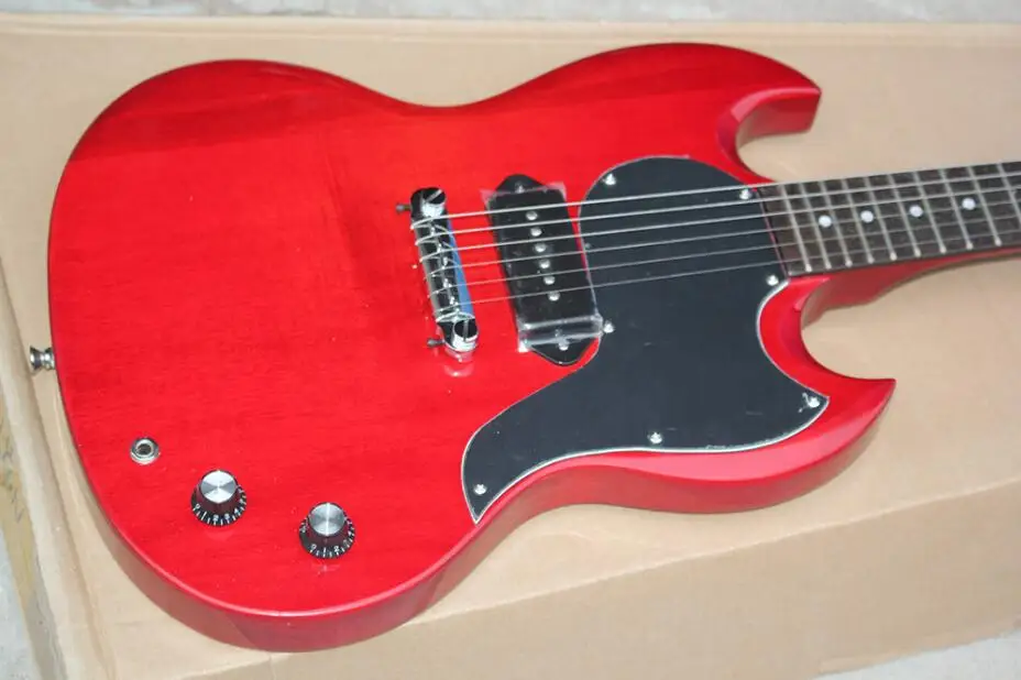 

Red color Electric Guitar with Dots Inlay,Black Pickguard,Fixed Bridge,Chrome Hardwares,offering customized free shipping