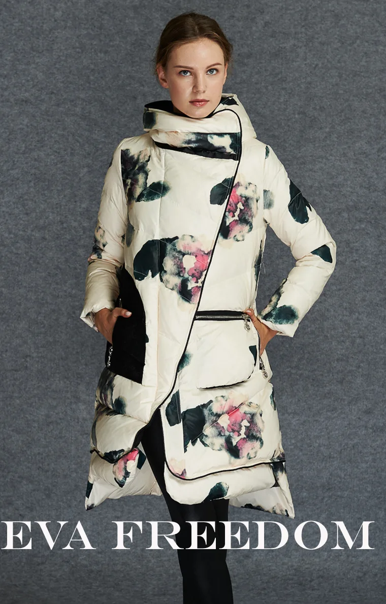 AYUNSUE, новинка, европейский стиль, женская зимняя куртка с цветочным принтом, парка на утином пуху, Свободное длинное пальто для женщин, снежное пальто размера плюс LX895