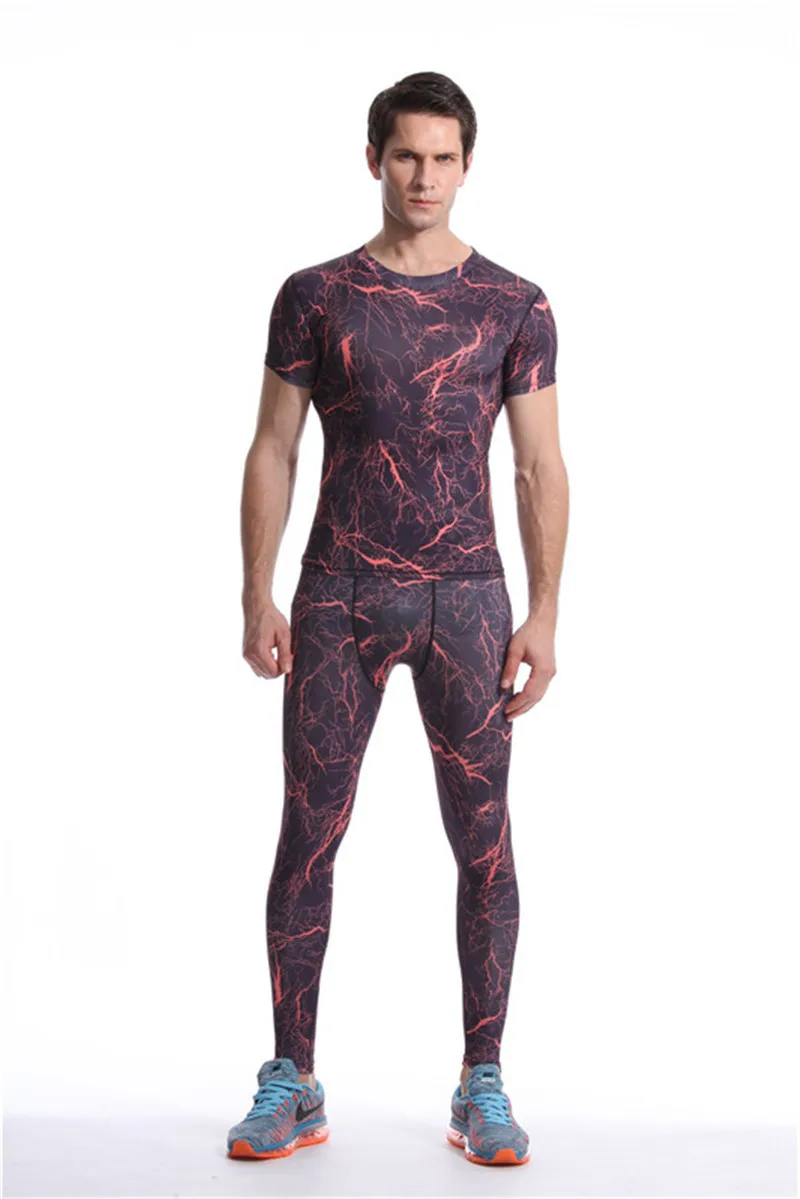 Red short sleeves long pants sport men suits (3)