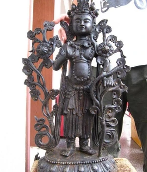 

23"Tibet Vintage Bronze lotus flower Stand White TaRa Buddha Statue