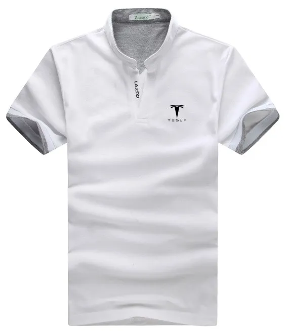 

New Arrival Men T Shirt Slim Fit Mandarin Collar Casual Short Sleeve T Shirts Mens Tesla Printed tshirt Fashion Pullover Summer