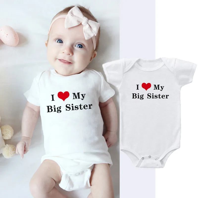 Футболки с надписью I Love My Big Sister (старшая сестра) Детские комбинезоны Одежда для