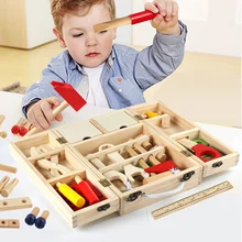 1 Набор детских деревянных игрушек из бука, набор инструментов для ремонта для мальчиков, Детские ролевые игры, раннее образование, имитационная игрушка, ящик для инструментов, 1,5 кг