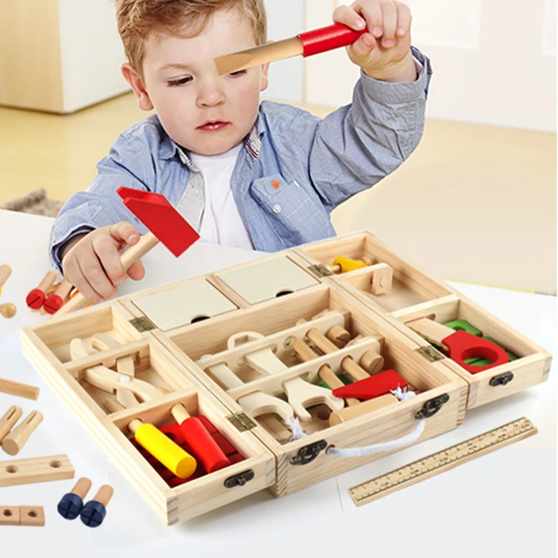 1 ensemble enfants jouets en bois hêtre bois outil de réparation ensemble pour garçons enfants semblant jouer début éducation Simulation jouet boîte à outils 1.5 KG