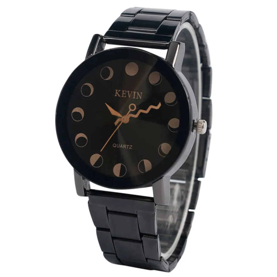 Kevin 2017 Creative Watches Sun Day Night Moon Dial Wave Black Stainless Steel Quartz Men Wristwatch Casual Women Relogio Clock (2)