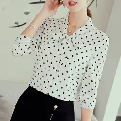 Shuchan в горошек шифон женская рубашка Топ женский офисные женские туфли блуза с галстуком-бабочкой для женщин 2019 Новая Женская Топ корейский