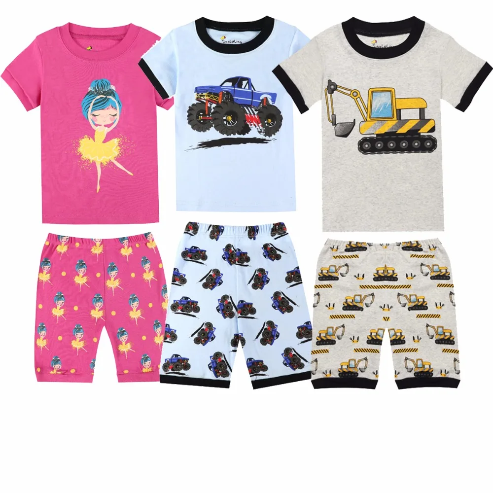 

Cotton Children Short Sleeve Pajamas Kids Ballet Rockets Unicorn Fire Truck Sleepwear Baby Nightwear Pyjamas Boys Girls Pajamas
