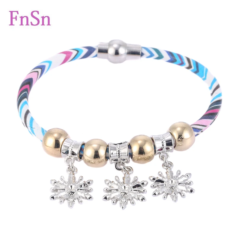 

FnSn 2016 Hot Bracelets For Women Magnetic Clasp Leather Strand Rope Bracelet With Colorful Pattern Bracelets Jewelry For Gift