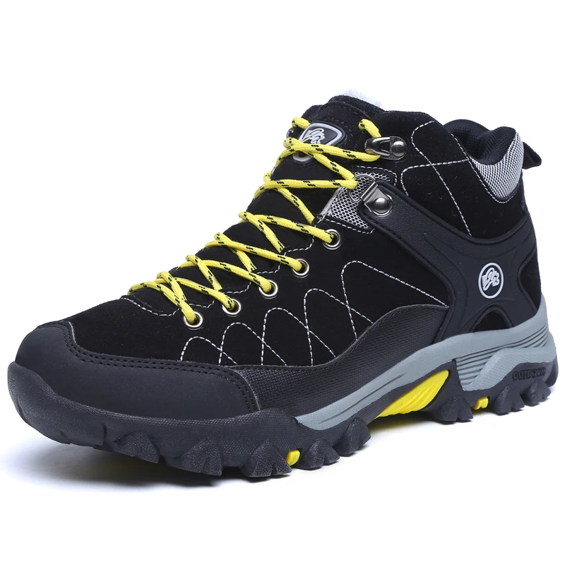 Couple Winter Boots With Fur Waterproof Hiking Shoes Mountaineering