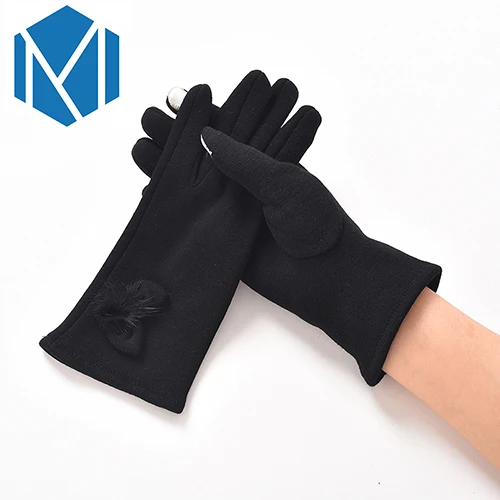 Miya Mona Модные женские рукавицы с бантиком и помпоном, теплые зимние перчатки, женские перчатки на запястье, ручная работа - Цвет: black