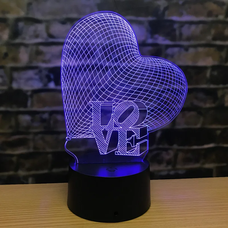 Креативная Любовь 3d Маленькая настольная лампа прикроватная романтическая