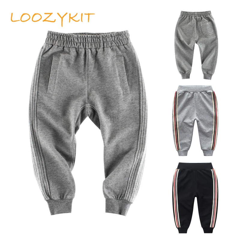 LOOZYKIT Fashion Boys Striped Pants Spring Autumn Pocket Leggings Children Casual Harem Trousers Cotton School Kids Trousers