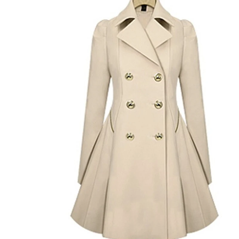 Women Trench Coat Spring Double Breasted Long Sleeve Ladies Trench