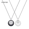 New Fashion Double Layers Circle Ceramic Pendant Necklace With AAA Cubic Zirconia Black and White Ceramic Necklace for Wedding ► Photo 1/6