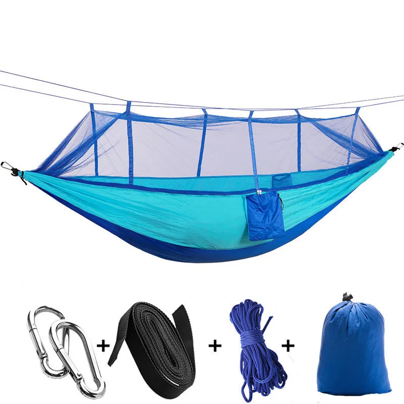 Сверхлегкий гамак для путешествий с интегрированной москитной сеткой Прочный портативный Hamak подвесной стул Rede дышащая кровать - Цвет: blue deep blue