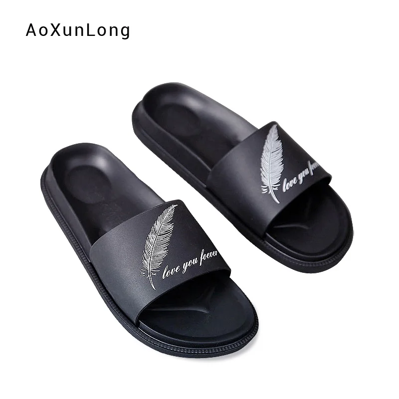 

New Summer Men's Sippers Family Size Simple Comfortable Feather Sandals Home Indoor Couples Wearable Non-Slip Slippers for Men