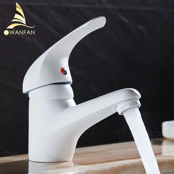 

Basin Faucets Brass Modern White Bathroom Sink Faucet Single Handle Deck Bathbasin Mixer Hot Cold Water Tap WC Crane WF-18068