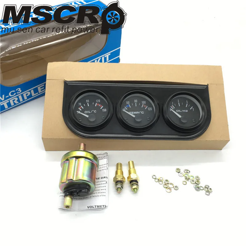 

52mm Triple kit Oil Temp Gauge + Water Temp Gauge + Oil Pressure Gauge with Sensor 3in1 Car Meter