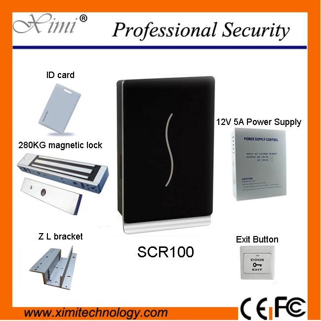 

Free Shipping SCR100 Card Access Control Kit With Power Supply and Magnetic Lock , PC Exit Button,Bracket,ID card