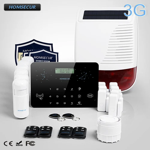 HOMSECUR Wireless LCD 3G 2G RFID Burglar font b Alarm b font System Wireless Solar Outdoor