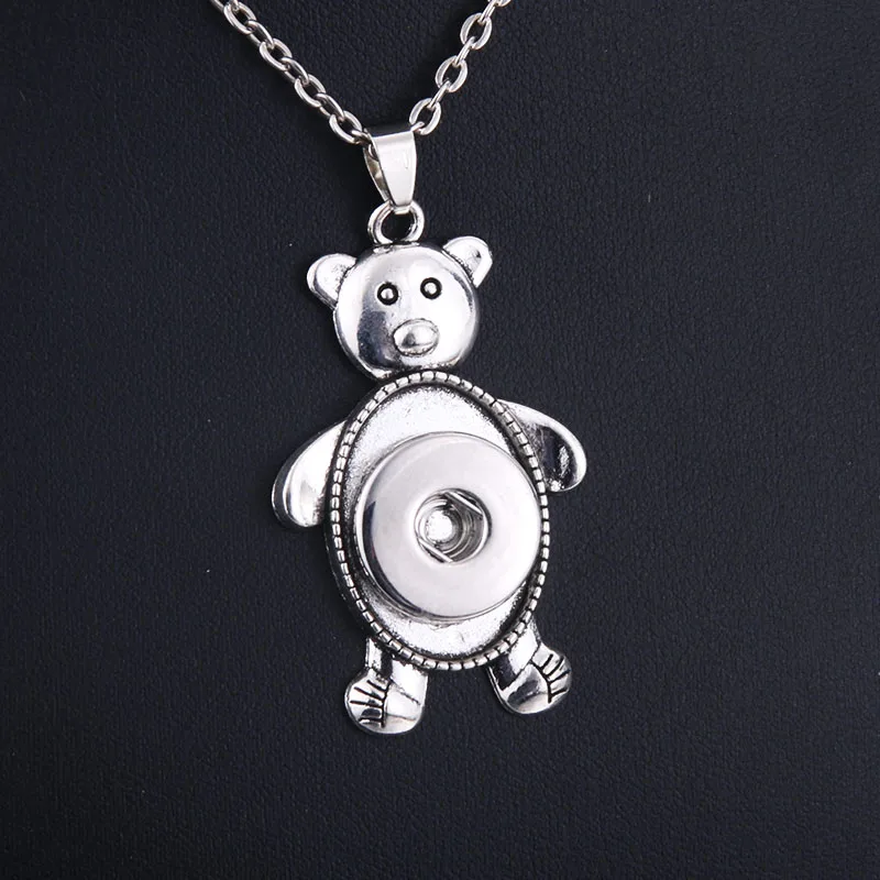 

New Snap Jewelry Simple 18mm Snap Button Necklace with 60cm Chains DIY Bear Snap Pendant Necklace for Women Necklaces 9826