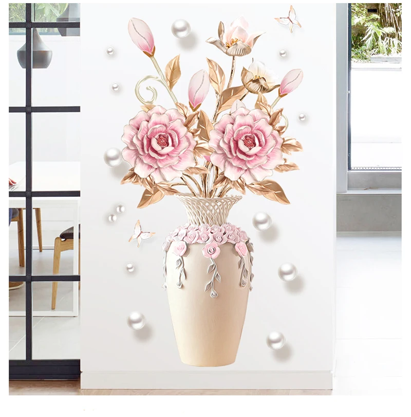 Креативные пионы цветы ваза Наклейка на стену для гостиной спальни Наклейка 3D Наклейка на стену s съемное настенное украшение живопись Декор