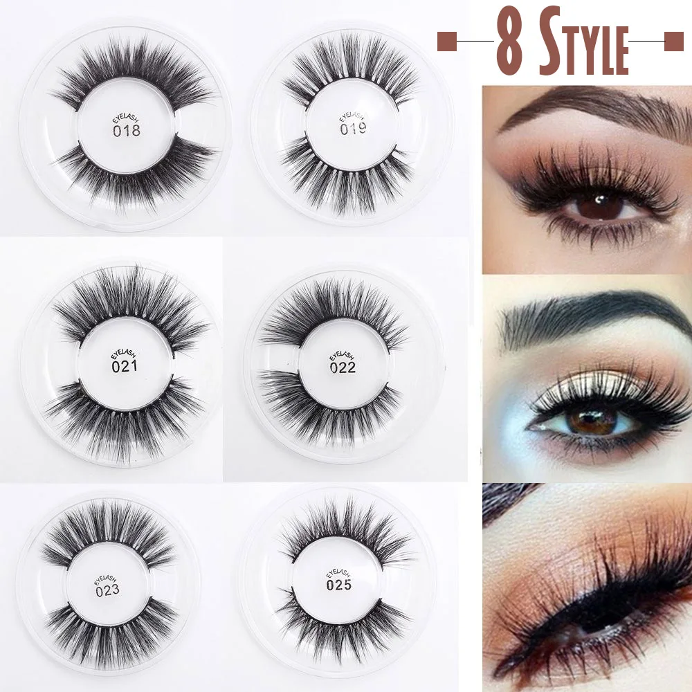 8 Styles 3D Natural False Eyelashes Soft Silk Fiber Fake Lashes Cross