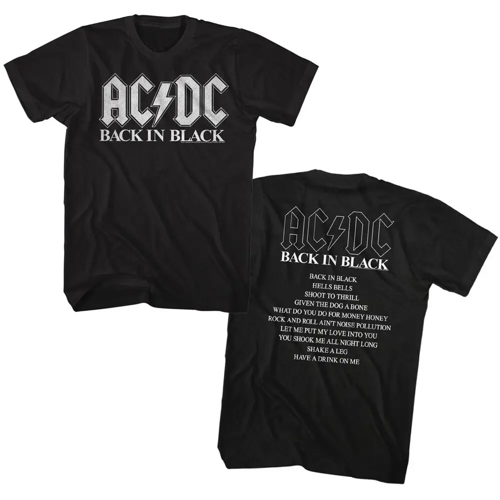 

AC/DC Back In Black Song List Double Sided Adult T Shirt Heavy Metal Music