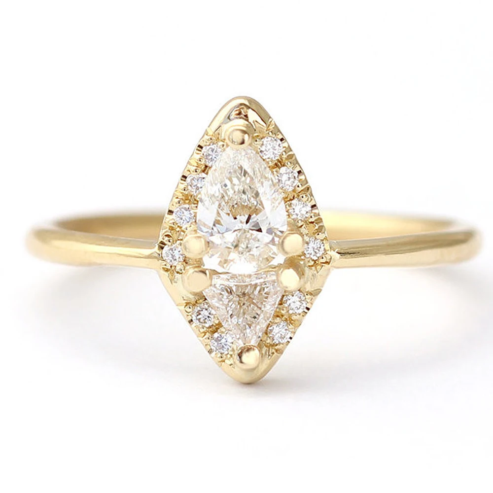 Триллион Cut 2 шт 4x4 мм 0.5CTW Moissanite lab Diamond Solitaire Обручальное кольцо Твердое 14K желтое