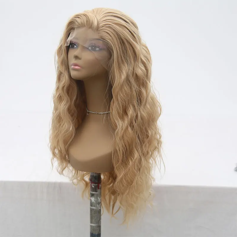 Bombshell синтетический парик фронта шнурка натуральные волнистые смешанные светлые жаропрочные волокна волос естественная линия волос боковая часть для женщин девушек