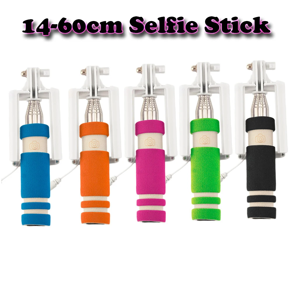 

5 Color Mini Extendable Handheld Selfie Stick Wired Remote Shutter Monopod for all brands cell phone