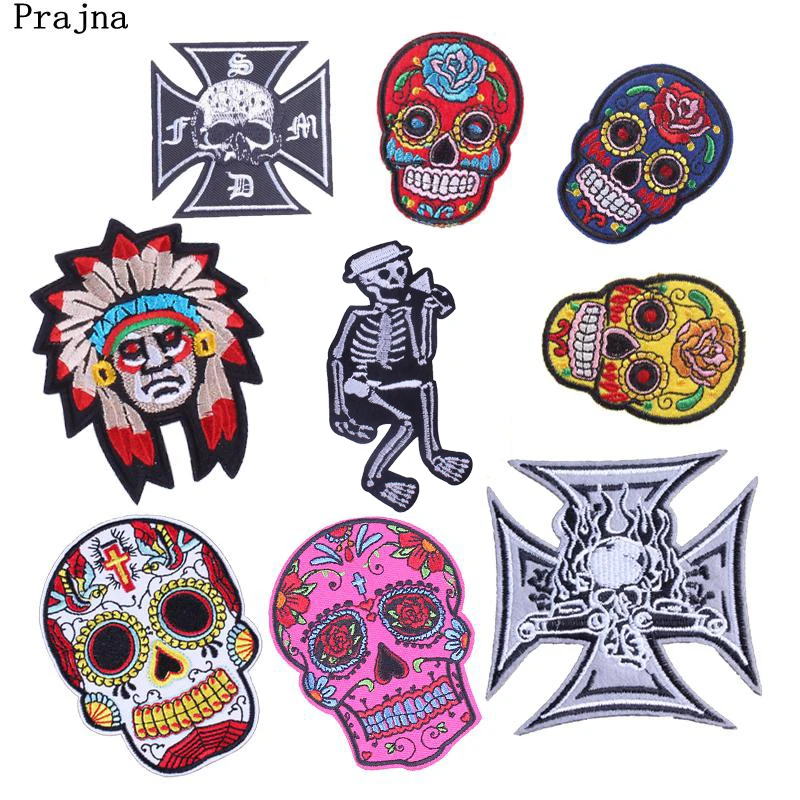 

Prajna Punk Patches Indian Clothing Stickers Iron-on Patch Funny Emo Embroidery Applique Accessories Skull Badges For Jeans Coat