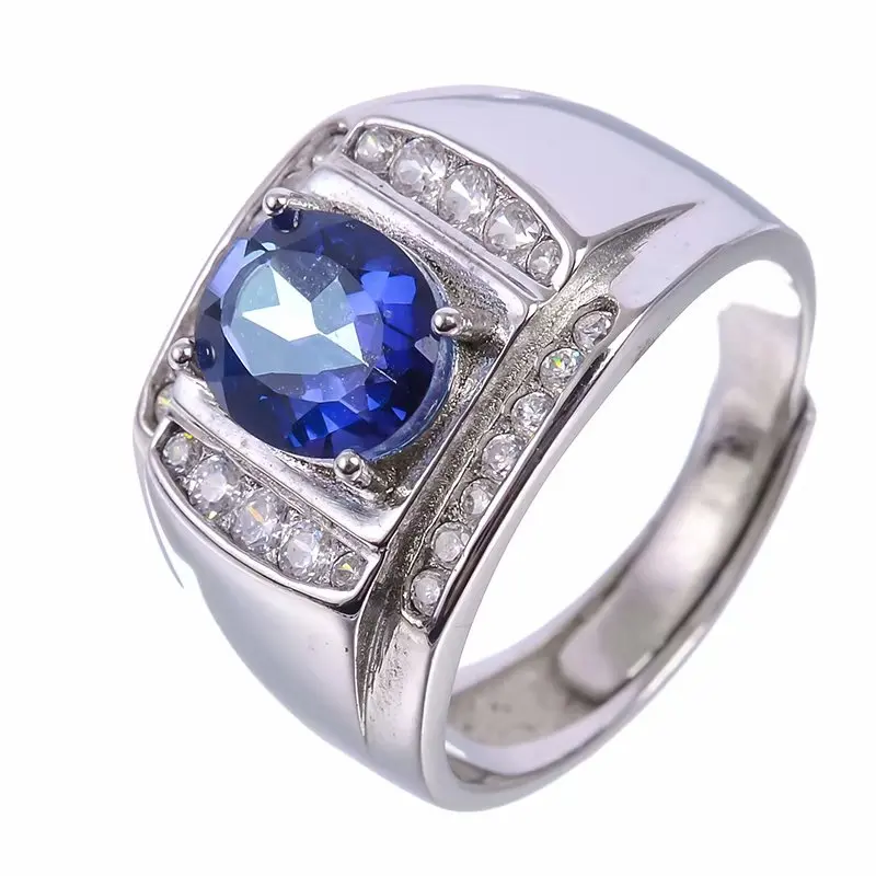 Men' ring Natural topaz ring Natural real blue topaz 925 sterling silver Fine jewelry 2.5ct