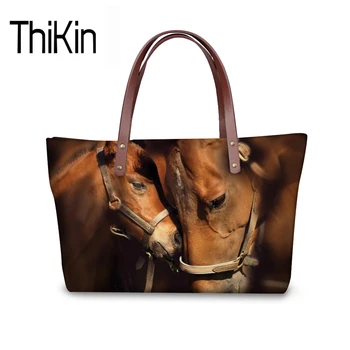 

THIKIN Women Handbags Fashion Shoulder Bag 3D Horse Animal Top-handle Bags Ladies Girls Hand Bag Large Beach Tote Bag for Female