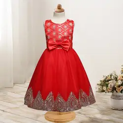 Красный новый летний цветок Детские праздничные платья для свадьбы вечернее принцессы для девочек вечерние платья без рукавов с бантом