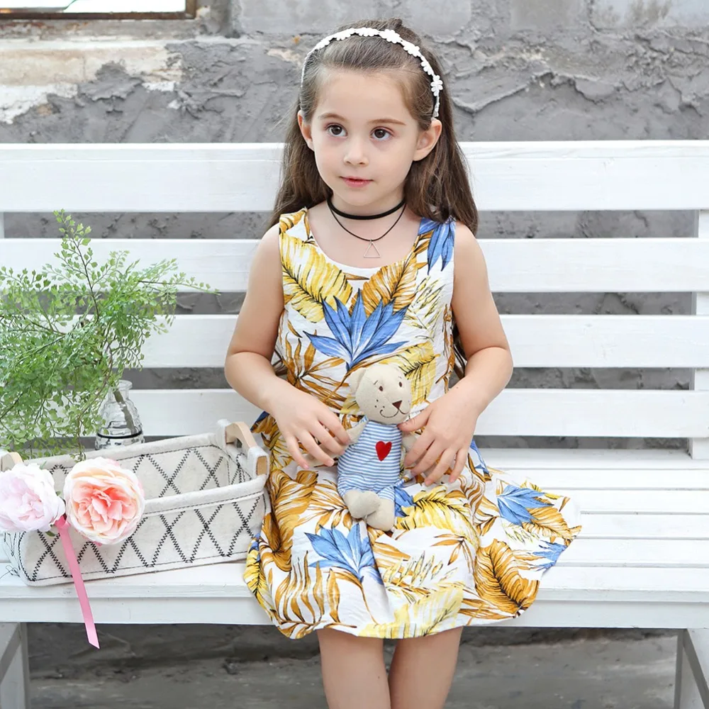 Summer Party Dress Sleeveless Maple Leaves Print A Line Dress Cute Lace