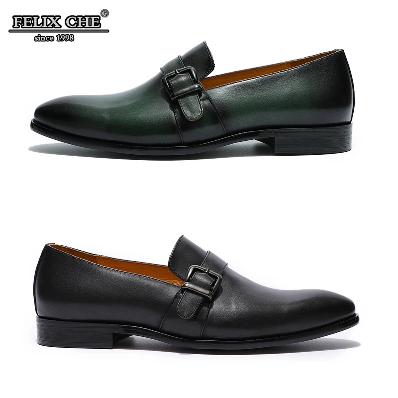 

FELIX CHU MEN DRESS LOAFER MONK STRAP LUXURY GENUINE LEATHER GREEN BLACK CASUAL SHOE SLIP ON WEDDING ELEGANT MENS FORMAL SHOES
