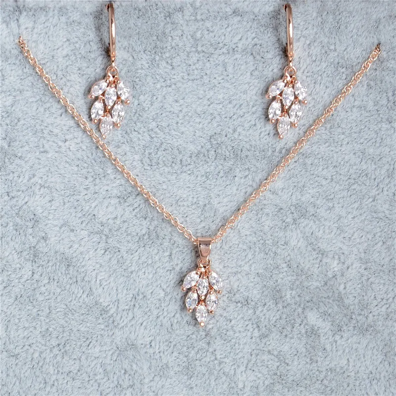 

MISANANRYNE New Jewelry Sets Gold Color Brilliant Leaf Cubic Zirconia Necklace Earrings Charming Wedding Jewelry Sets