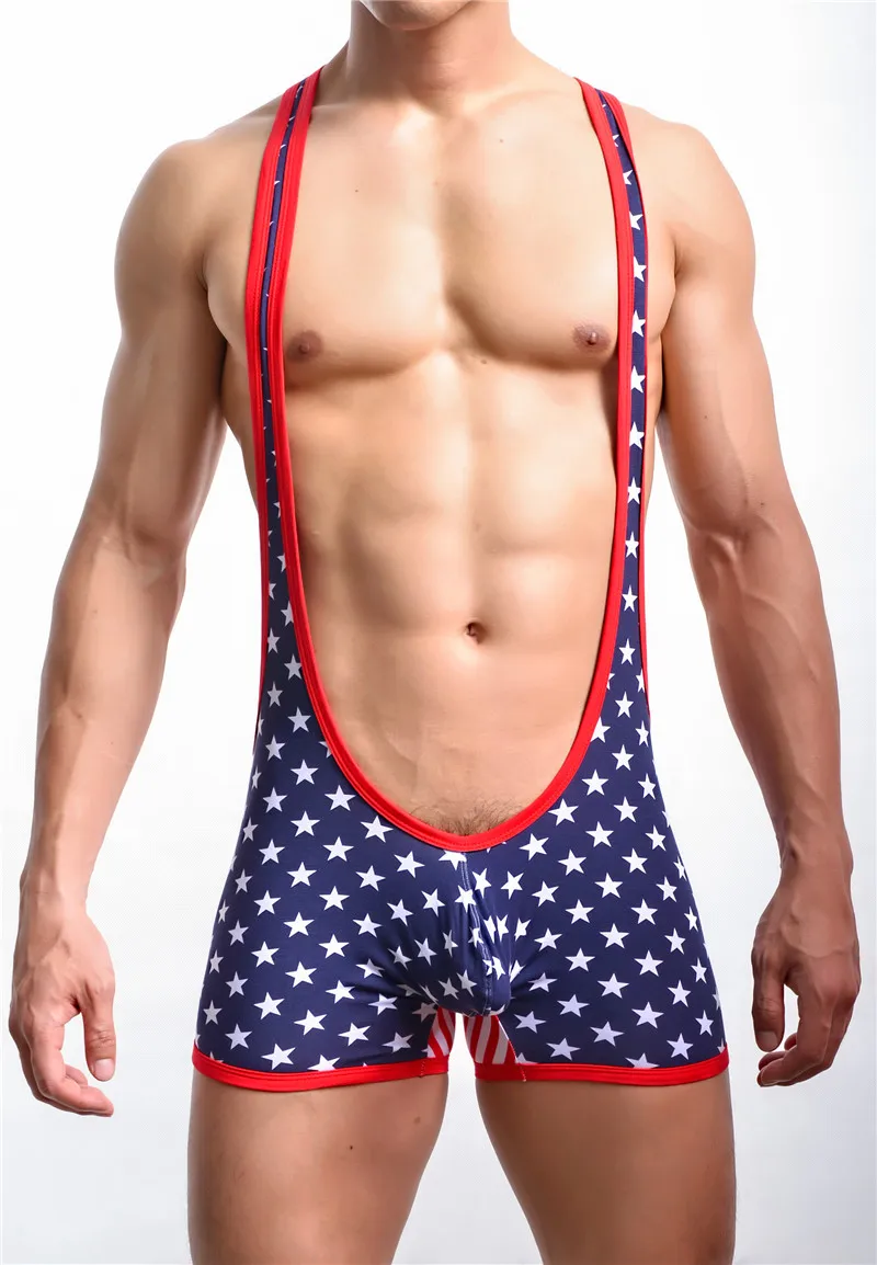 Sexy Mens Undershirt Underwear Soft Cotton USA Flag Bodysuit Sexy Tank Tops Men Bodysuit Jumpsuits Wrestling Singlets Undershirt