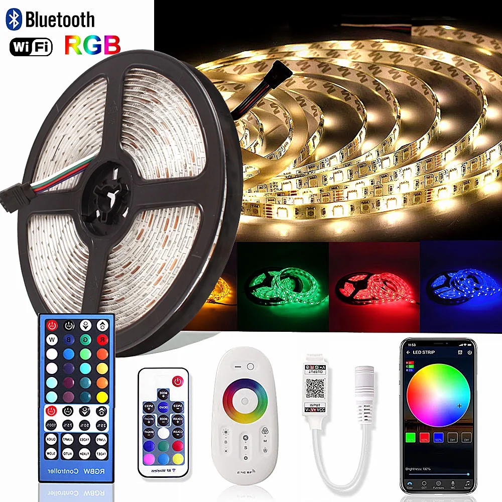 Bluetooth SMD RGB RGBW Светодиодные ленты 5050 диод лента 12 V 2,4G РФ Wi-Fi контроллер 5 M неоновая Светодиодная лента Ambilight ТВ Водонепроницаемый