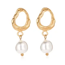 Новинка, серьги с неровной геометрией, тусклые золотые серьги, корейские жемчужные серьги Gongtingbaluoke