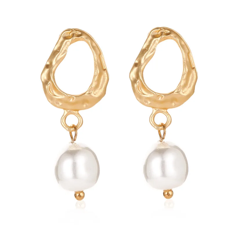 

2019 New Earpiece Irregular Geometry Dim Gold Earring Korean Gongtingbaluoke Pearl Earring Earring