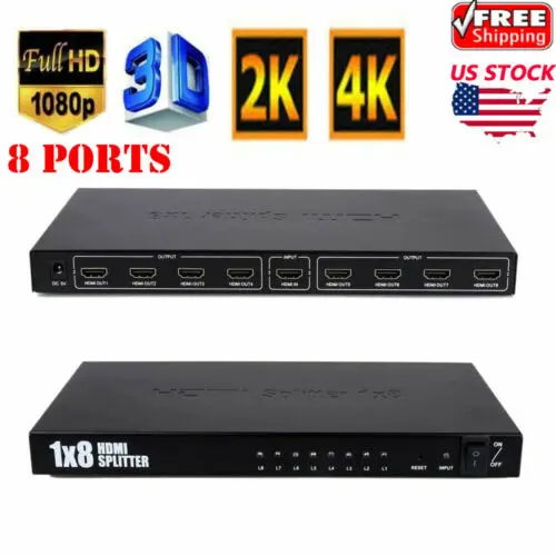 

8 Port 1 In 8 Out 1x8 HDMI Splitter Audio Video 1080P For 4K/2K HD HDTV 3D DVD